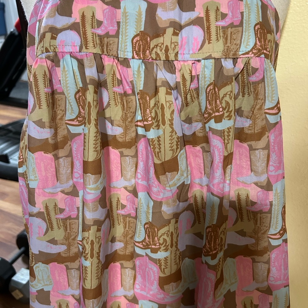 TWO 2 FLY Rodeo Ruffle Western Boot Tank Top Pink Brown XL NWT Festival Country - Picture 4 of 7